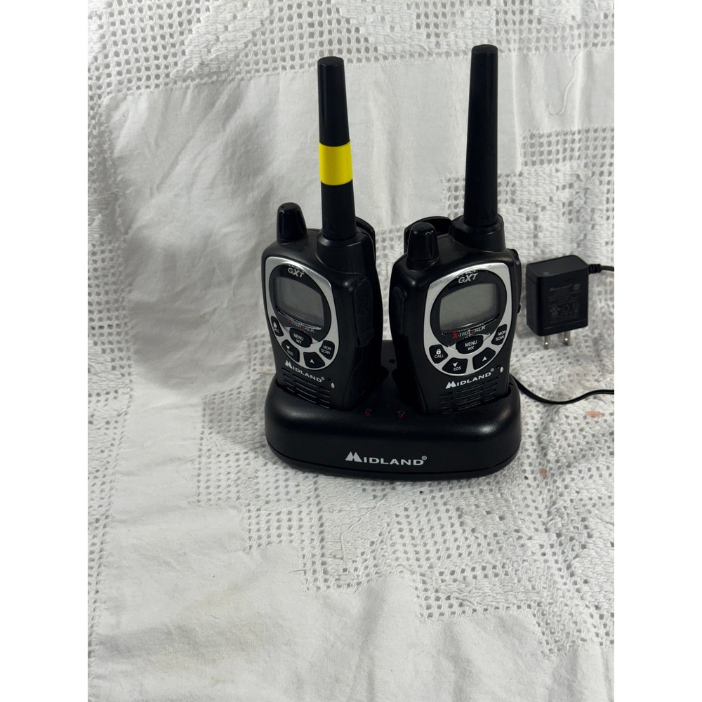 Midland GXT Two-Way Radio Set Black Walkie with Dual Desktop Charger Base